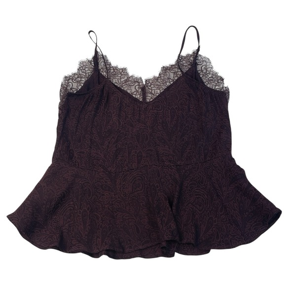 H&M Plum Paisley Lace-Trim Spaghetti Strap Cami Top Women's US 2 - Picture 2 of 6